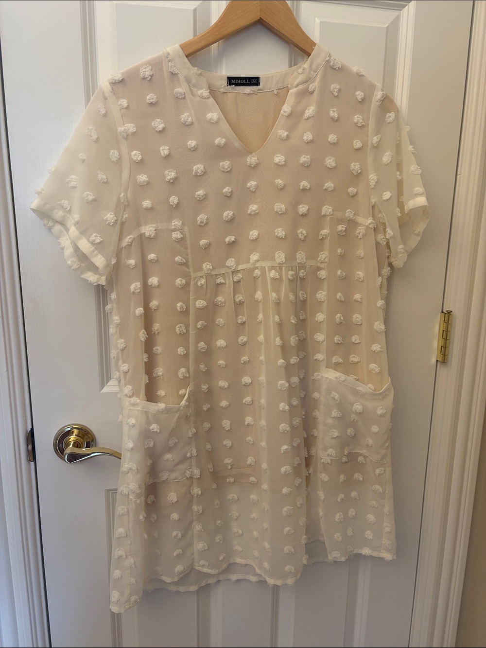 MINKPINK Ivory Dot-Textured Sheer Tunic
